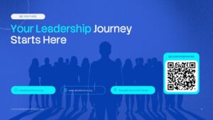 Conference Event Slide for Candidate Registration - leadership conference registration slide with event journey, QR code, and registration details
