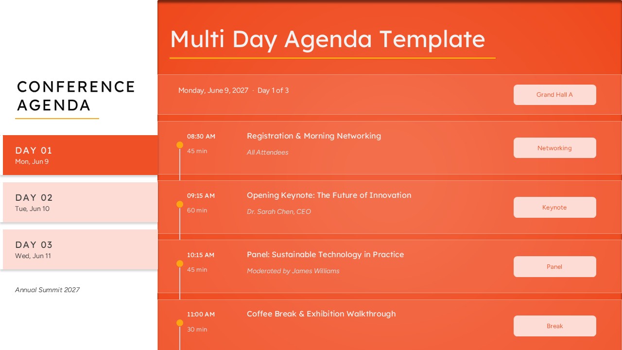 Multi Day Conference Agenda PowerPoint Template