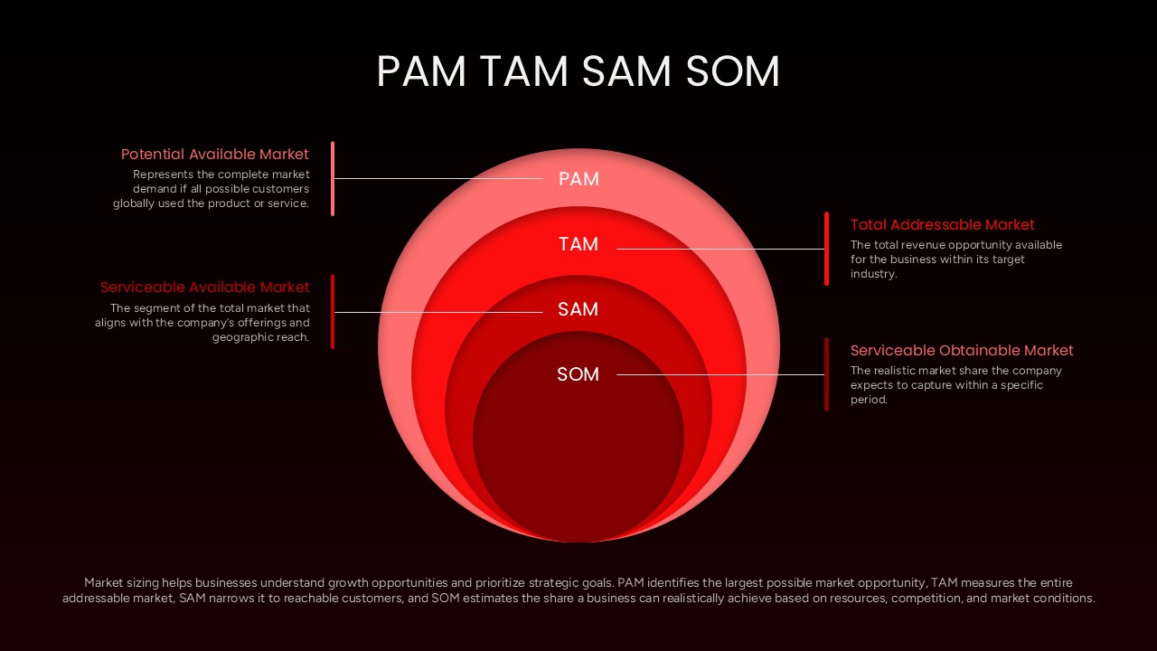 PAM TAM SAM SOM Concentric Circle Editable Presentation Slide For PPT & Slides