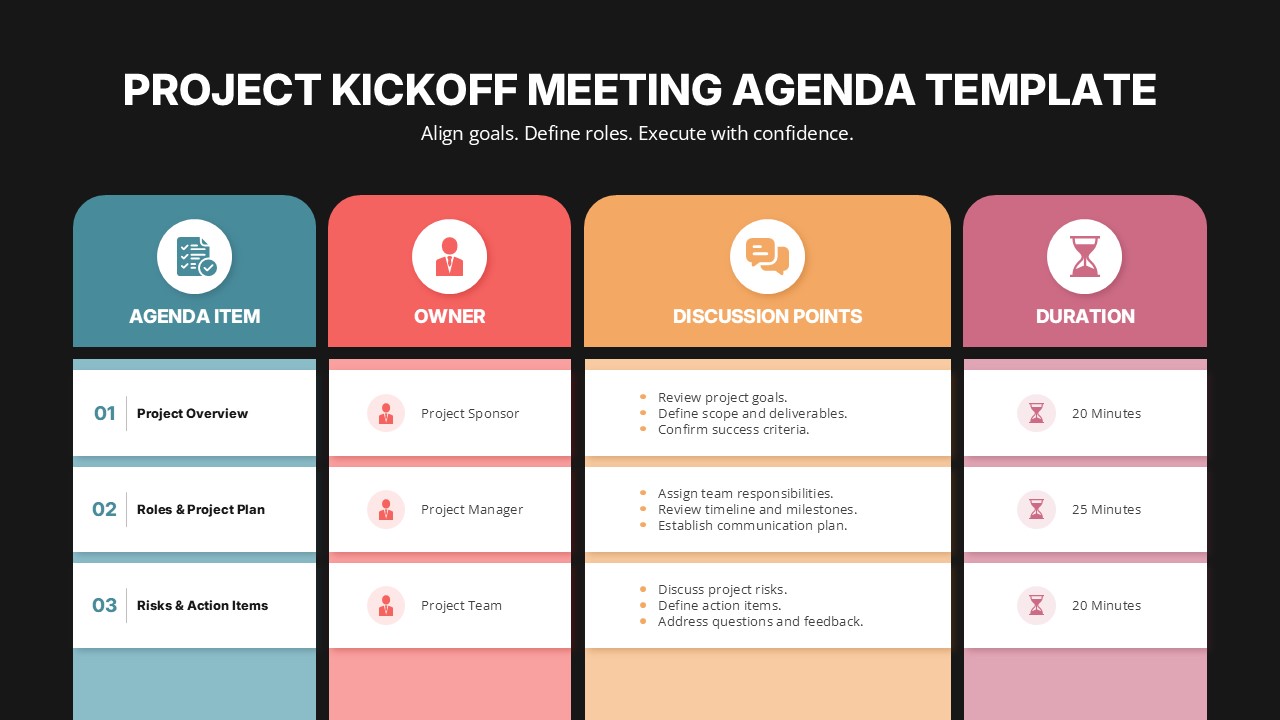 Project Kickoff Meeting Agenda Presentation Google Slide template