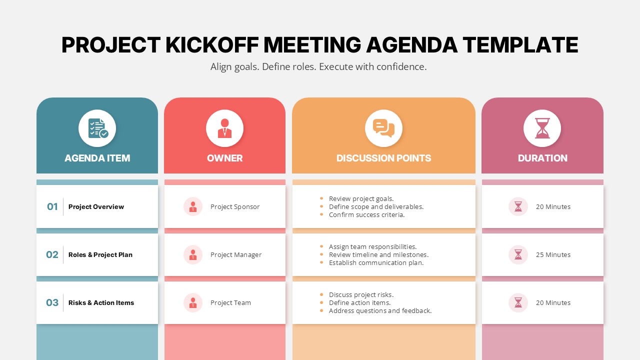 Project Kickoff Meeting Agenda Slide Template for PPT presentations