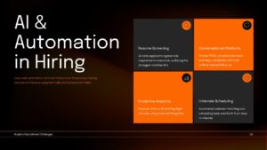 AI and automation in hiring presentation slide with four recruitment technology applications
