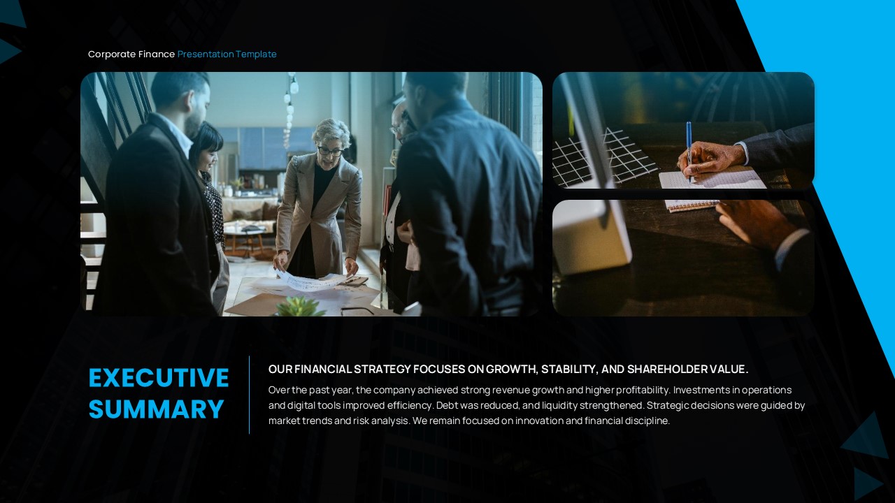 corporate finance presentation executive summary ppt slide