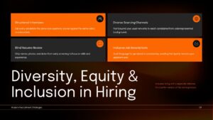 Diversity, equity, and inclusion in hiring slide with inclusive recruitment practices