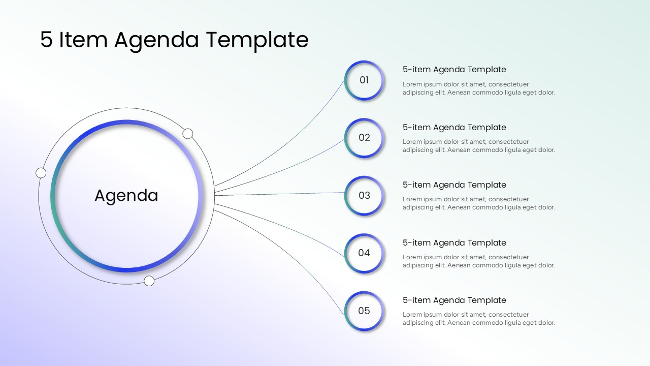 five item agenda ppt presentation slide