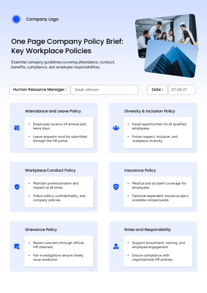 one pager company policy brief template