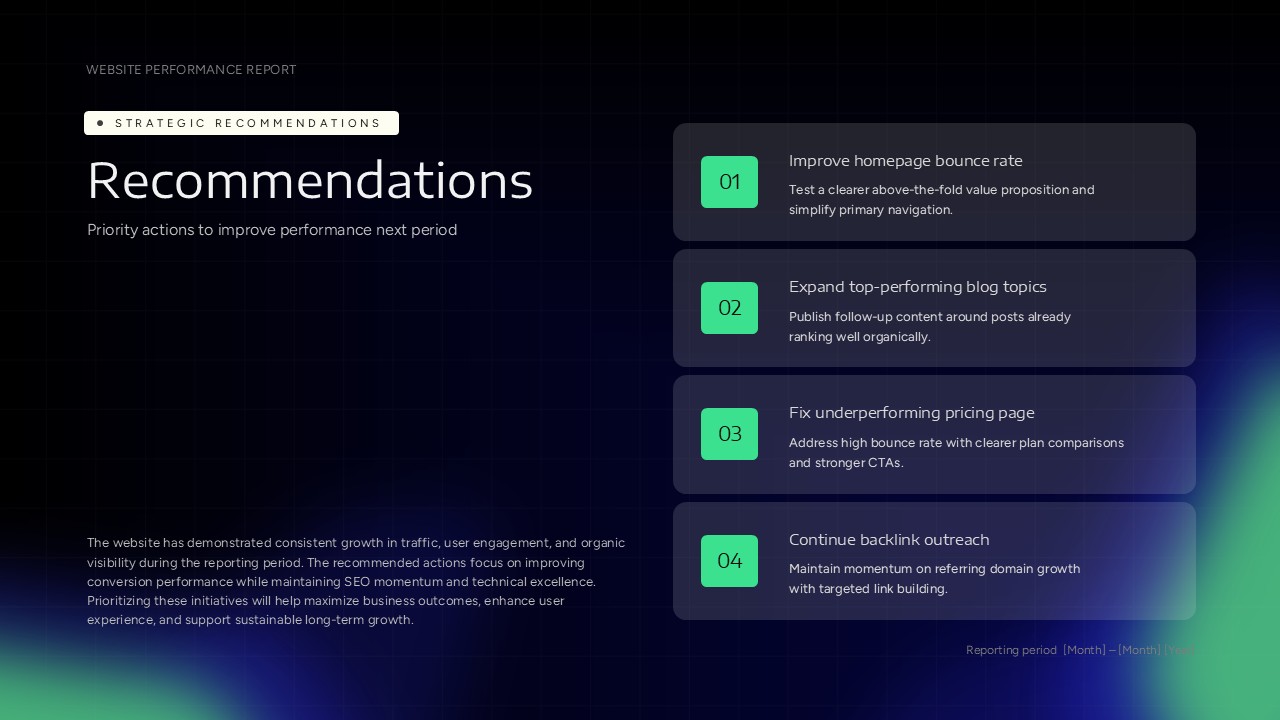 website analysis recommendations ppt slide template